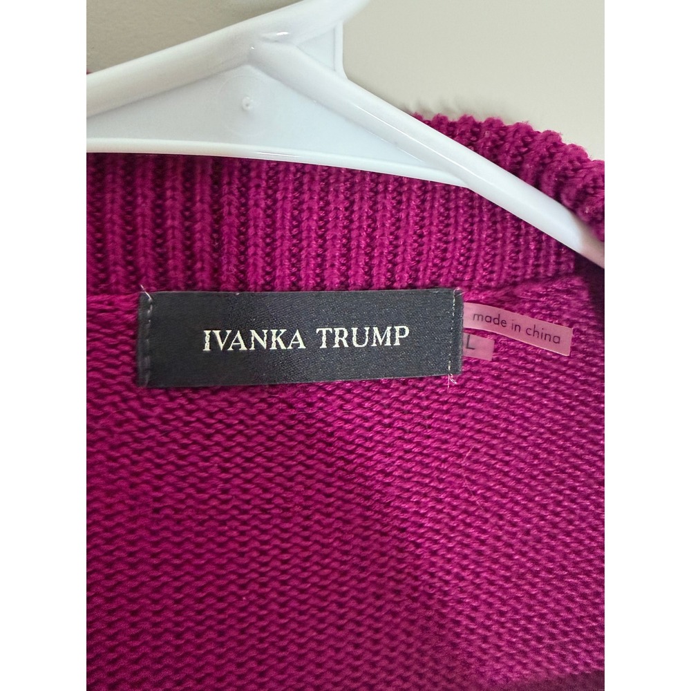 Ivanka Trump Magenta Open Front Zip Accent‎ Cardigan Sweater Women's Large L - Picture 7 of 7